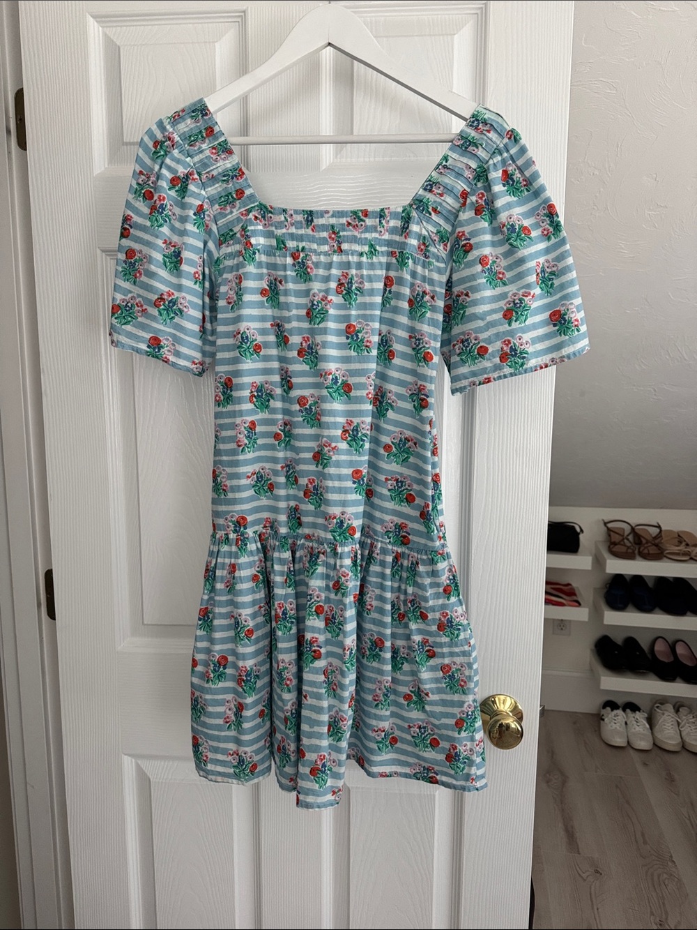 Ophelia & Indigo Short Fifi Dress Pastel Blue Stripe Floral size XXS